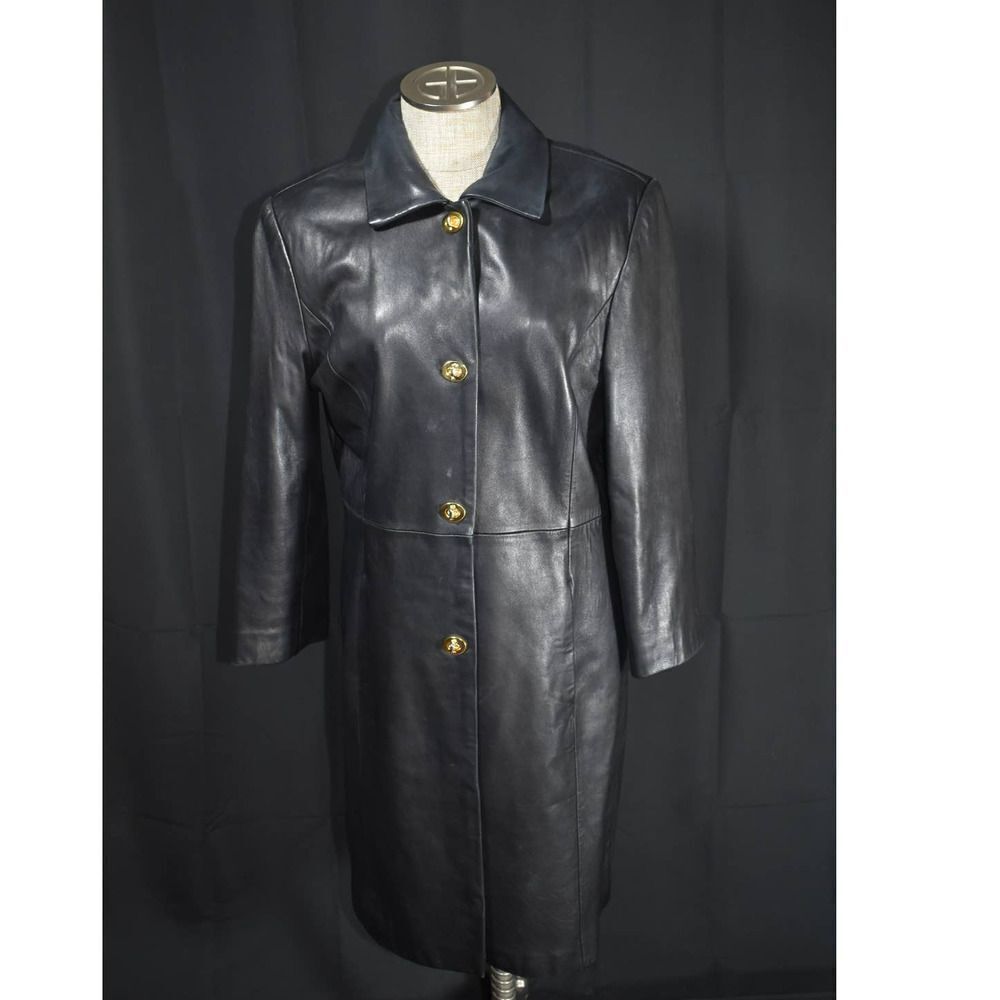 J.Percy Black Leather Lined Long Jacket - S